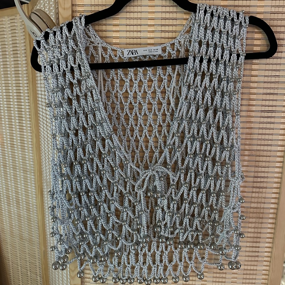 Zara Silver Mesh Women's Top